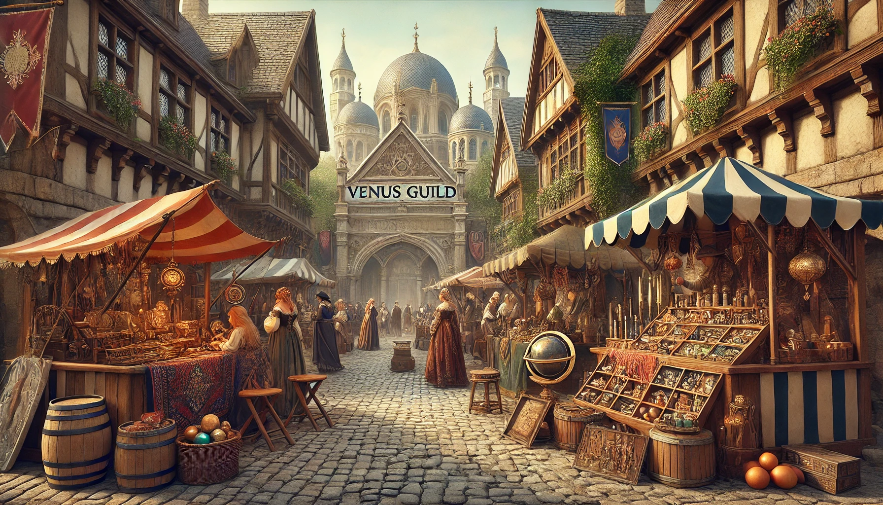 Medieval market depiction for Venus Guild